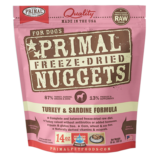 Primal freeze dried turkey sardine 14oz dog treat