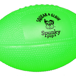 Spunky pup squeak & glow, squeaky glowing ball toy, football