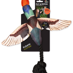 Spunky pup fly & fetch, launching plush toy, duck