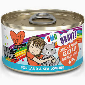Weruva BFF OMG GRAVY 2.8oz Cat Chicken & Salmon Crazy 4 U! Dinner in Gravy