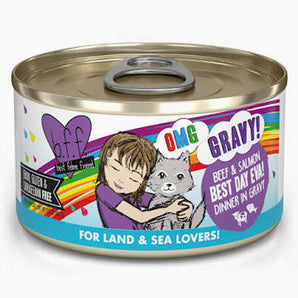 Weruva BFF OMG GRAVY 2.8oz Cat Beef & Salmon Best Day Eva! Dinner in Gravy