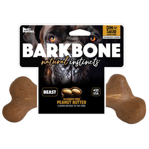 Pet Qwerks BarkBone Natural Instincts Dinosaur Peanut Butter Infused Wood Nylon Dog Chew Beast