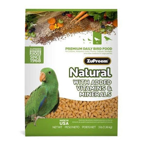 Zupreem Natural with Added Vitamins, Minerals and Amino Acids for Parrots and Conures 3lb Bird Food